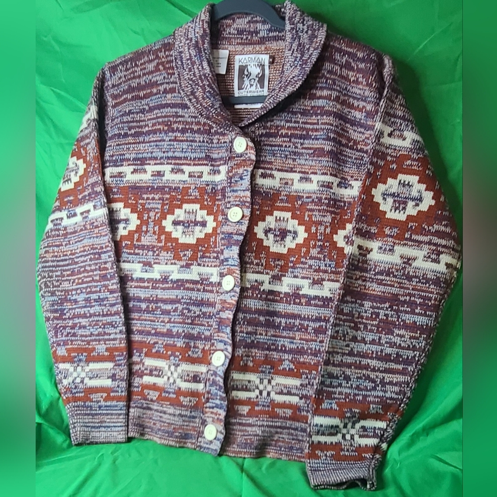 Karman Aztec Tribal Striped Cardigan M Vintage Outerwear Denver Colorado Womans